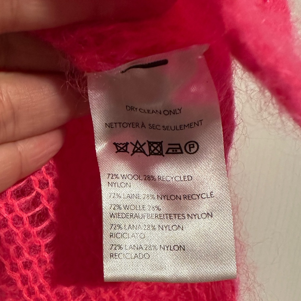 Anthropologie The Posey Stitchy Distressed Sweater in bright neon pink Large - Picture 6 of 7
